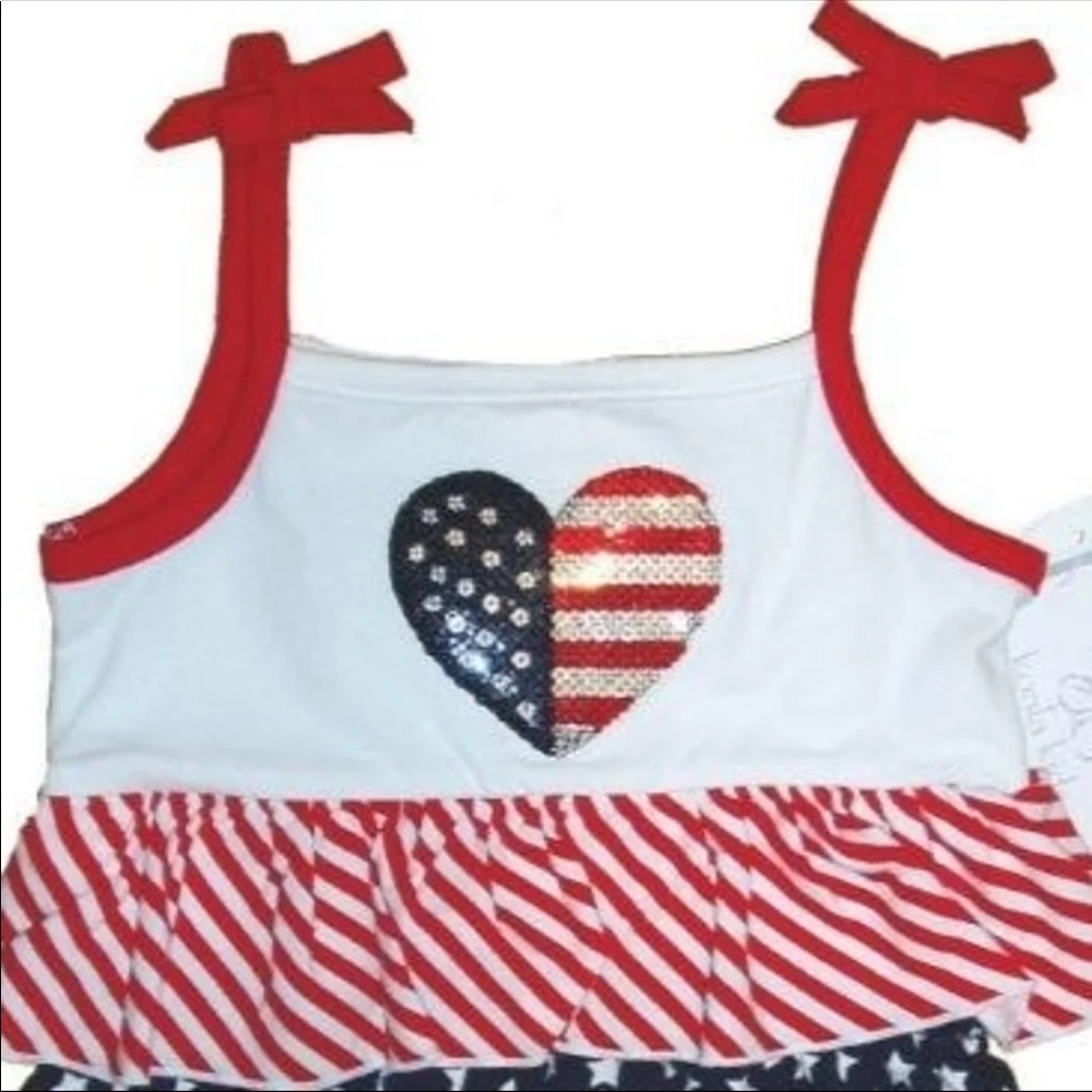 Girls Summer Bodysuit Sequin American Flag Heart Outfit July 4th Holiday Fourth